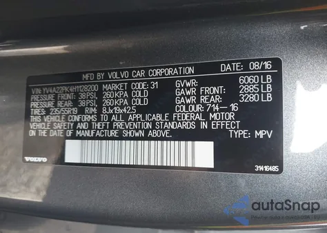 2017 Volvo Xc90 T6 Momentum z USA, uszkodzony, nr VIN YV4A22PK4H1128200